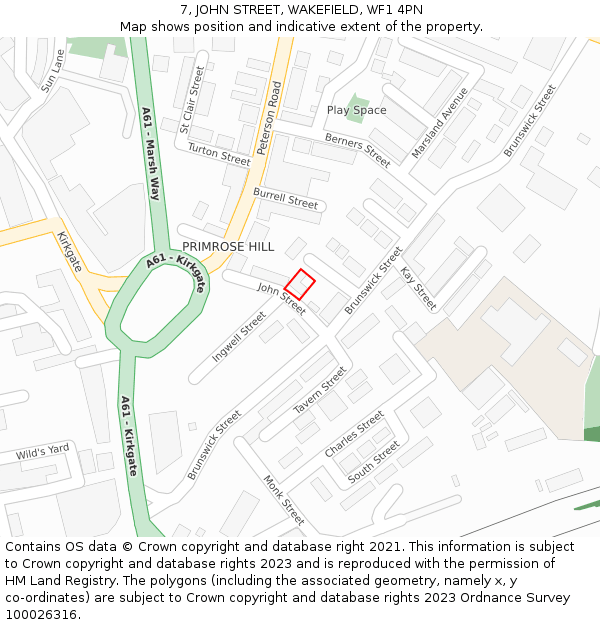 7, JOHN STREET, WAKEFIELD, WF1 4PN: Location map and indicative extent of plot