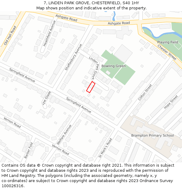 7, LINDEN PARK GROVE, CHESTERFIELD, S40 1HY: Location map and indicative extent of plot