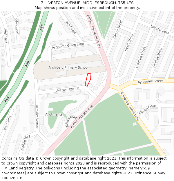 7, LIVERTON AVENUE, MIDDLESBROUGH, TS5 4ES: Location map and indicative extent of plot