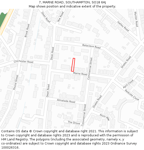 7, MARNE ROAD, SOUTHAMPTON, SO18 6AJ: Location map and indicative extent of plot