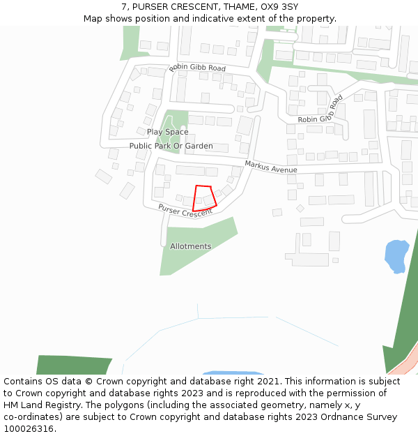 7, PURSER CRESCENT, THAME, OX9 3SY: Location map and indicative extent of plot