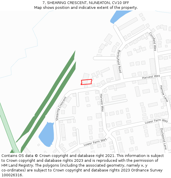 7, SHEARING CRESCENT, NUNEATON, CV10 0FF: Location map and indicative extent of plot