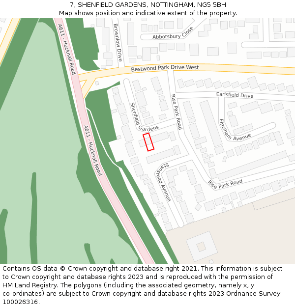 7, SHENFIELD GARDENS, NOTTINGHAM, NG5 5BH: Location map and indicative extent of plot