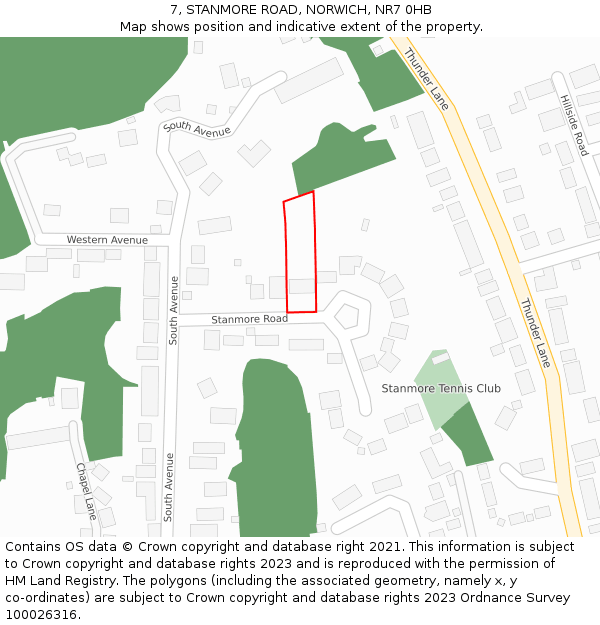 7, STANMORE ROAD, NORWICH, NR7 0HB: Location map and indicative extent of plot