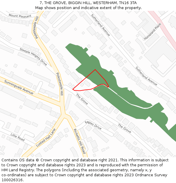 7, THE GROVE, BIGGIN HILL, WESTERHAM, TN16 3TA: Location map and indicative extent of plot