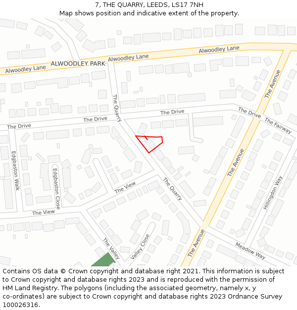 7, THE QUARRY, LEEDS, LS17 7NH: Location map and indicative extent of plot