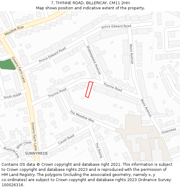 7, THYNNE ROAD, BILLERICAY, CM11 2HH: Location map and indicative extent of plot