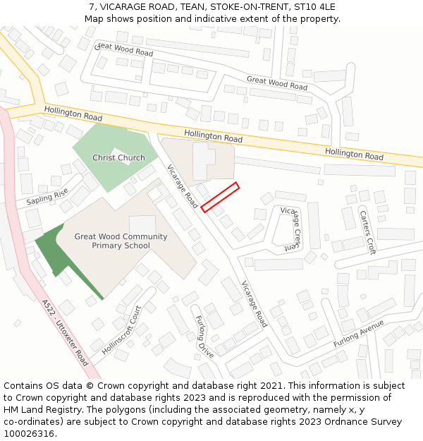 7, VICARAGE ROAD, TEAN, STOKE-ON-TRENT, ST10 4LE: Location map and indicative extent of plot