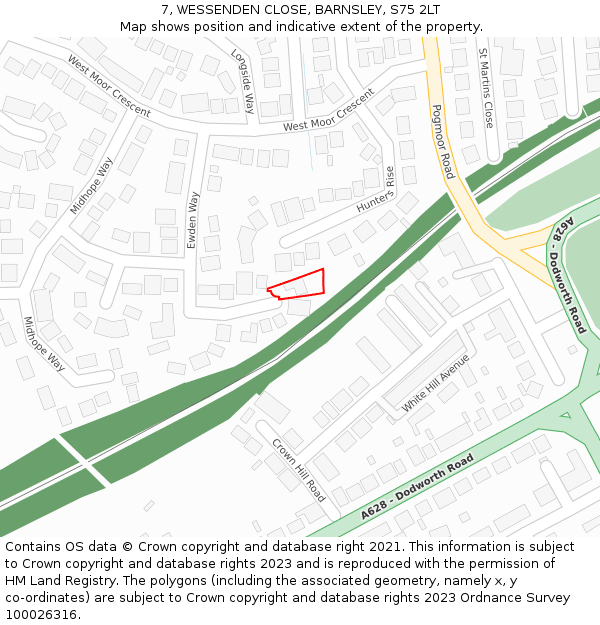 7, WESSENDEN CLOSE, BARNSLEY, S75 2LT: Location map and indicative extent of plot