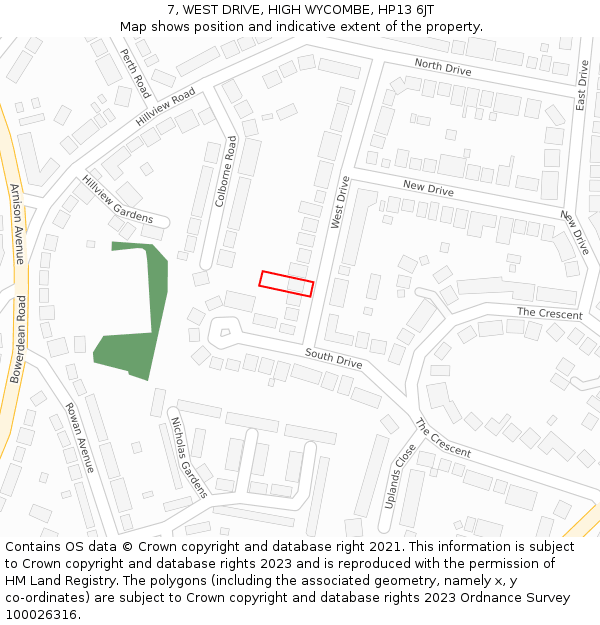 7, WEST DRIVE, HIGH WYCOMBE, HP13 6JT: Location map and indicative extent of plot