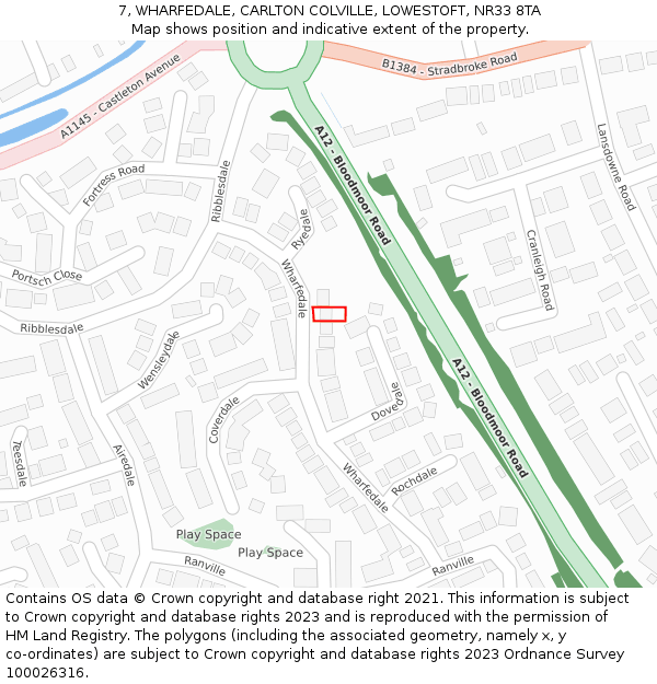 7, WHARFEDALE, CARLTON COLVILLE, LOWESTOFT, NR33 8TA: Location map and indicative extent of plot