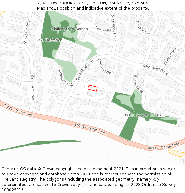 7, WILLOW BROOK CLOSE, DARTON, BARNSLEY, S75 5PX: Location map and indicative extent of plot