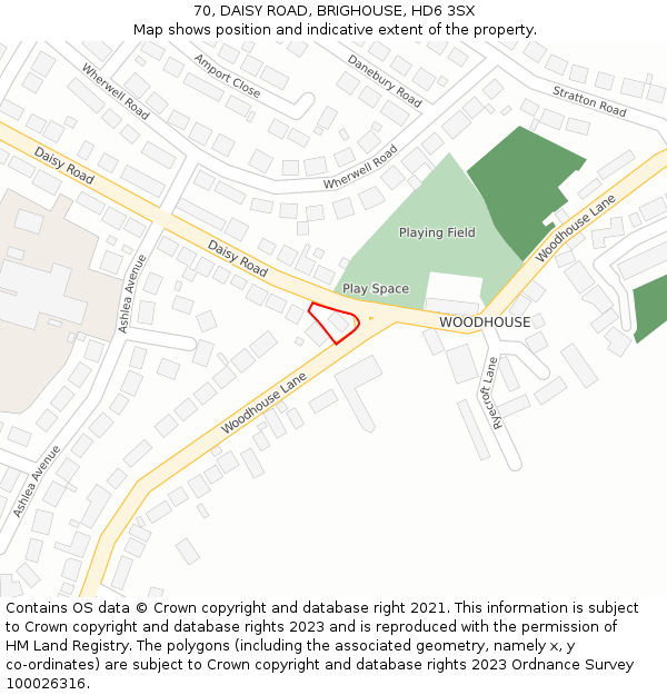 70, DAISY ROAD, BRIGHOUSE, HD6 3SX: Location map and indicative extent of plot