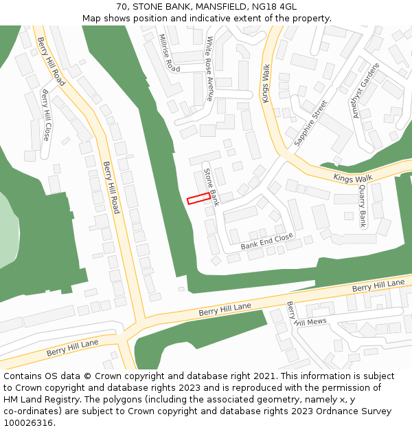70, STONE BANK, MANSFIELD, NG18 4GL: Location map and indicative extent of plot