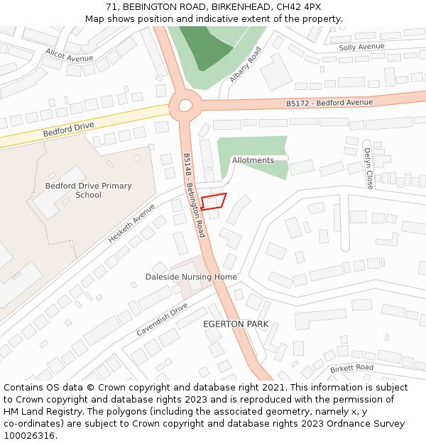 71, BEBINGTON ROAD, BIRKENHEAD, CH42 4PX: Location map and indicative extent of plot