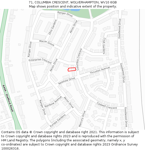 71, COLUMBIA CRESCENT, WOLVERHAMPTON, WV10 6GB: Location map and indicative extent of plot