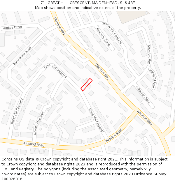 71, GREAT HILL CRESCENT, MAIDENHEAD, SL6 4RE: Location map and indicative extent of plot