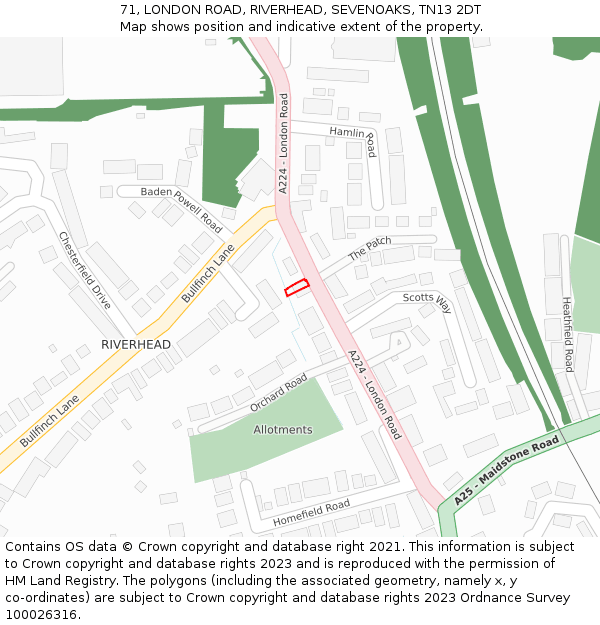 71, LONDON ROAD, RIVERHEAD, SEVENOAKS, TN13 2DT: Location map and indicative extent of plot