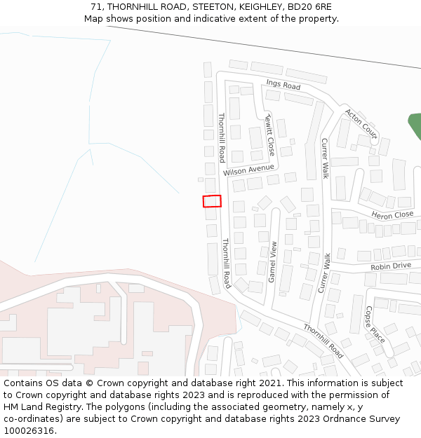 71, THORNHILL ROAD, STEETON, KEIGHLEY, BD20 6RE: Location map and indicative extent of plot