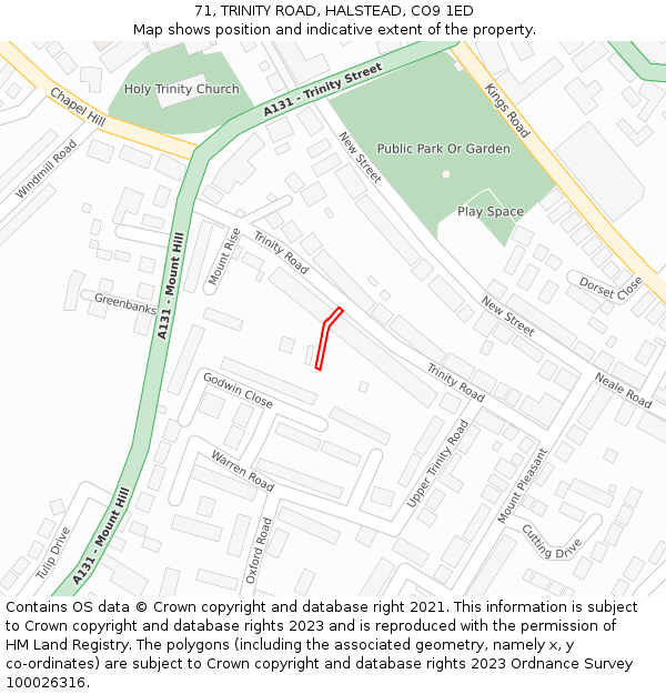 71, TRINITY ROAD, HALSTEAD, CO9 1ED: Location map and indicative extent of plot