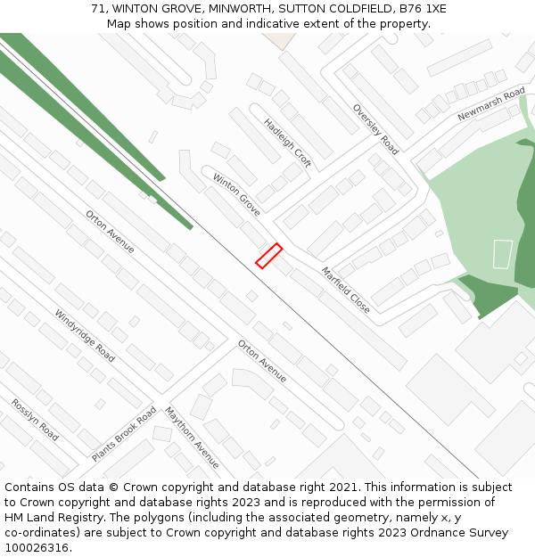 71, WINTON GROVE, MINWORTH, SUTTON COLDFIELD, B76 1XE: Location map and indicative extent of plot