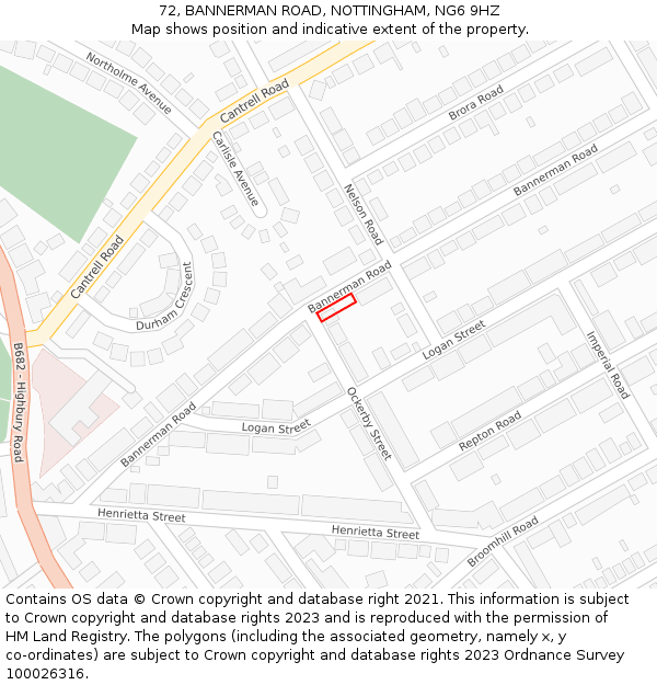 72, BANNERMAN ROAD, NOTTINGHAM, NG6 9HZ: Location map and indicative extent of plot