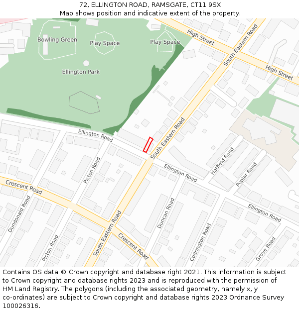 72, ELLINGTON ROAD, RAMSGATE, CT11 9SX: Location map and indicative extent of plot