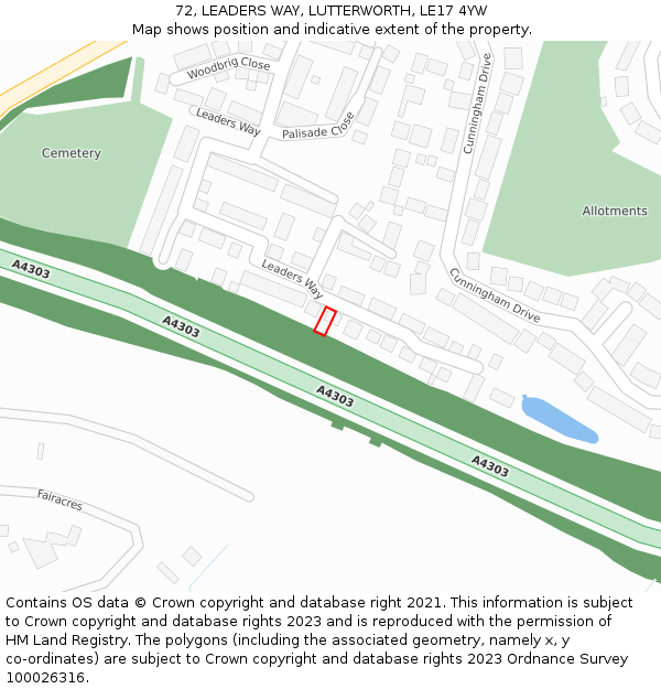 72, LEADERS WAY, LUTTERWORTH, LE17 4YW: Location map and indicative extent of plot
