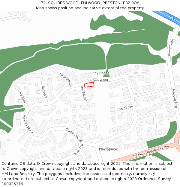 72, SQUIRES WOOD, FULWOOD, PRESTON, PR2 9QA: Location map and indicative extent of plot