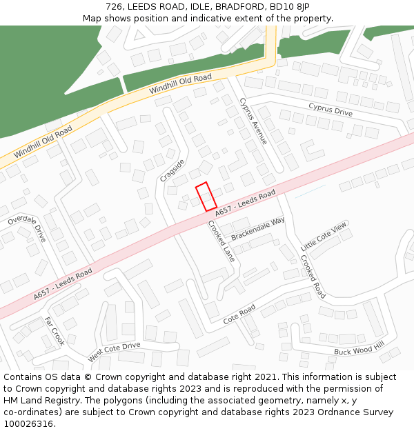 726, LEEDS ROAD, IDLE, BRADFORD, BD10 8JP: Location map and indicative extent of plot