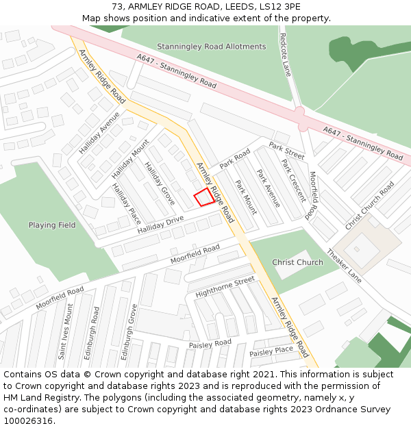 73, ARMLEY RIDGE ROAD, LEEDS, LS12 3PE: Location map and indicative extent of plot