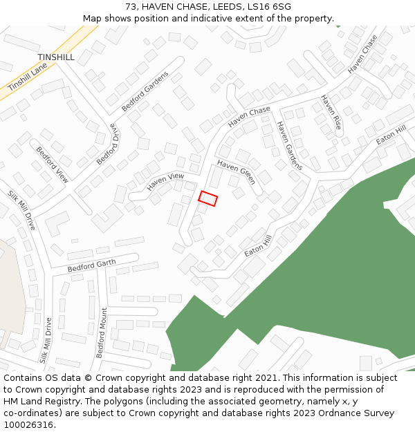 73, HAVEN CHASE, LEEDS, LS16 6SG: Location map and indicative extent of plot