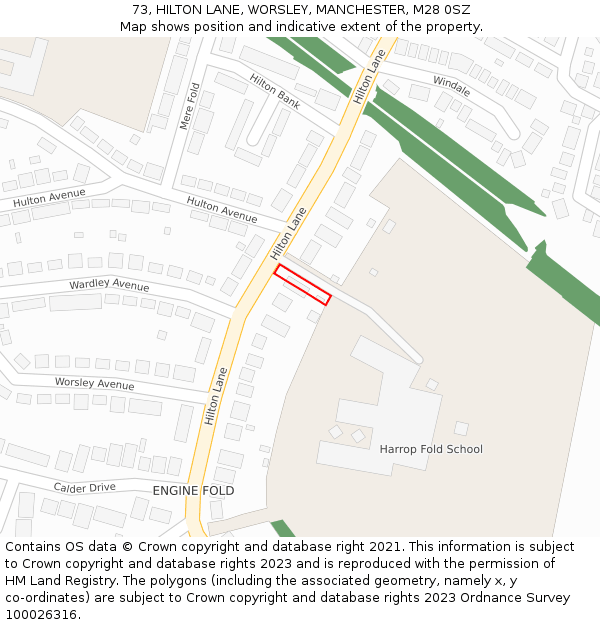 73, HILTON LANE, WORSLEY, MANCHESTER, M28 0SZ: Location map and indicative extent of plot
