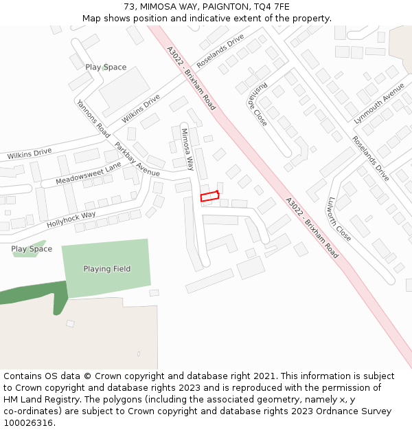 73, MIMOSA WAY, PAIGNTON, TQ4 7FE: Location map and indicative extent of plot