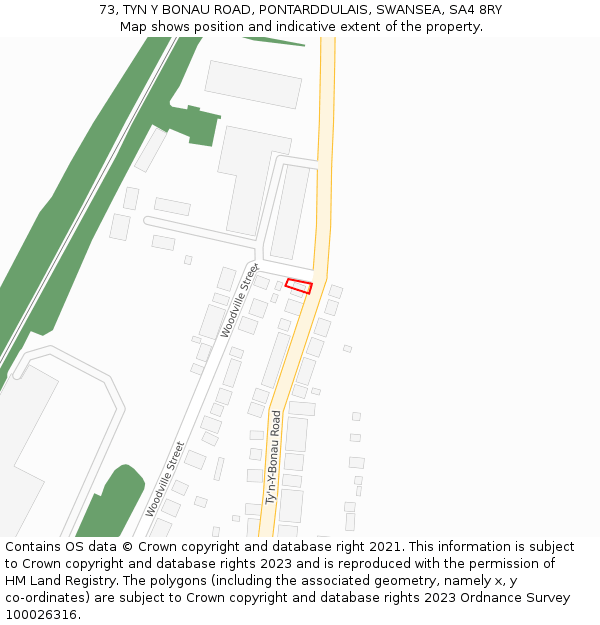 73, TYN Y BONAU ROAD, PONTARDDULAIS, SWANSEA, SA4 8RY: Location map and indicative extent of plot