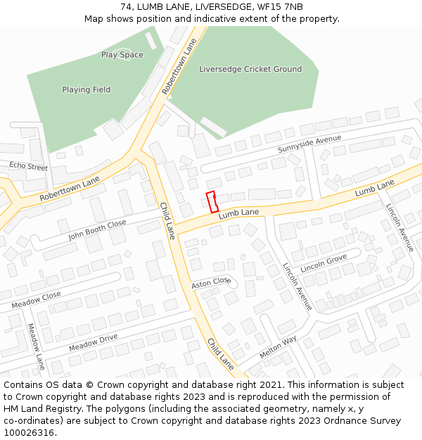 74, LUMB LANE, LIVERSEDGE, WF15 7NB: Location map and indicative extent of plot