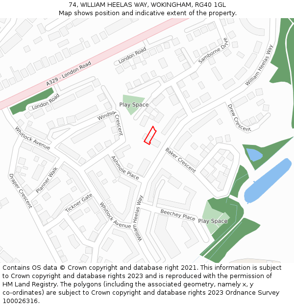 74, WILLIAM HEELAS WAY, WOKINGHAM, RG40 1GL: Location map and indicative extent of plot