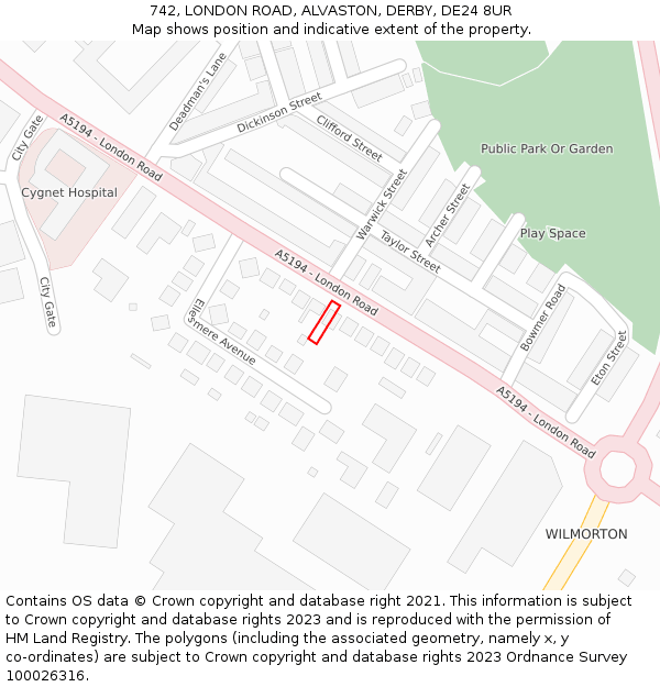 742, LONDON ROAD, ALVASTON, DERBY, DE24 8UR: Location map and indicative extent of plot