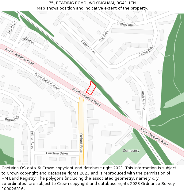75, READING ROAD, WOKINGHAM, RG41 1EN: Location map and indicative extent of plot