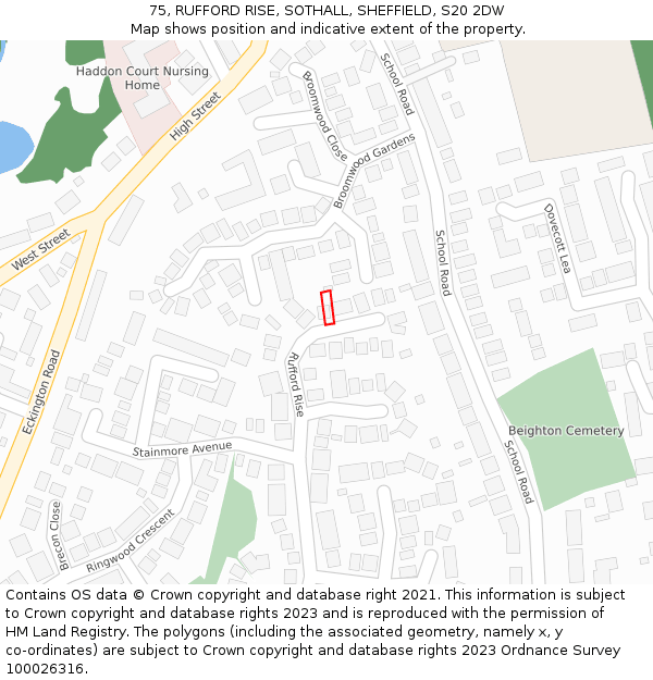 75, RUFFORD RISE, SOTHALL, SHEFFIELD, S20 2DW: Location map and indicative extent of plot