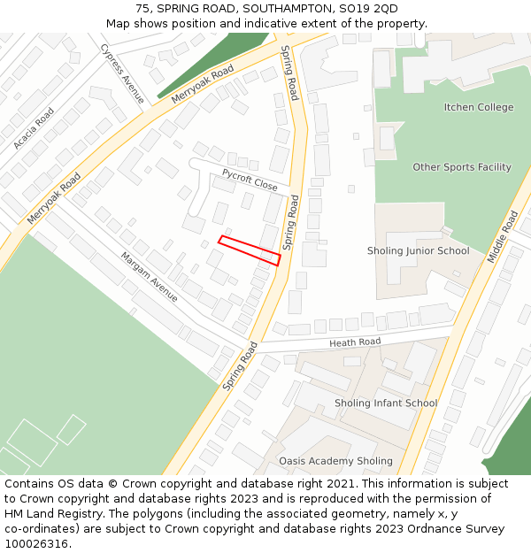 75, SPRING ROAD, SOUTHAMPTON, SO19 2QD: Location map and indicative extent of plot