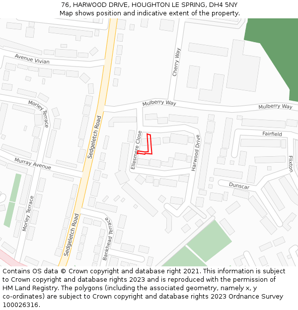76, HARWOOD DRIVE, HOUGHTON LE SPRING, DH4 5NY: Location map and indicative extent of plot