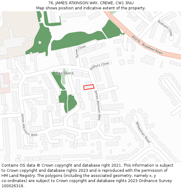 76, JAMES ATKINSON WAY, CREWE, CW1 3NU: Location map and indicative extent of plot