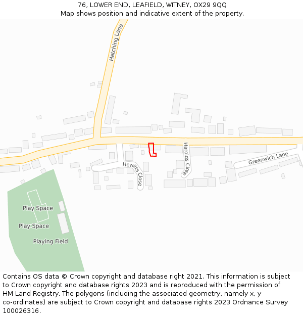 76, LOWER END, LEAFIELD, WITNEY, OX29 9QQ: Location map and indicative extent of plot