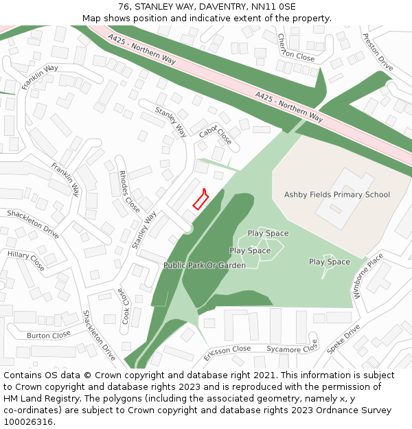 76, STANLEY WAY, DAVENTRY, NN11 0SE: Location map and indicative extent of plot