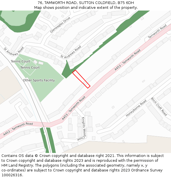 76, TAMWORTH ROAD, SUTTON COLDFIELD, B75 6DH: Location map and indicative extent of plot