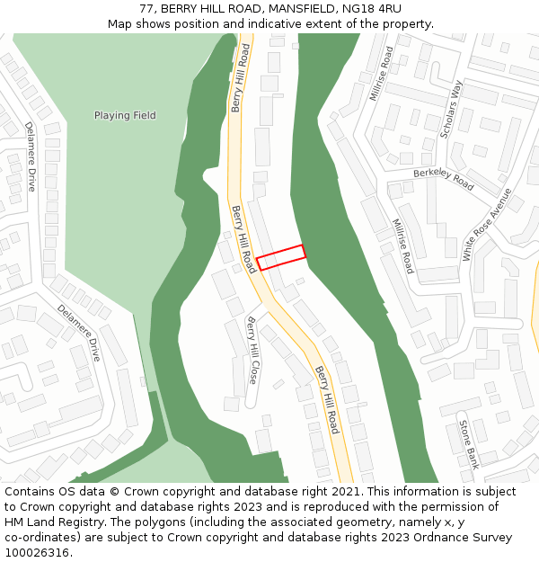 77, BERRY HILL ROAD, MANSFIELD, NG18 4RU: Location map and indicative extent of plot