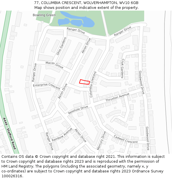 77, COLUMBIA CRESCENT, WOLVERHAMPTON, WV10 6GB: Location map and indicative extent of plot