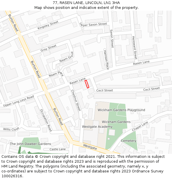 77, RASEN LANE, LINCOLN, LN1 3HA: Location map and indicative extent of plot