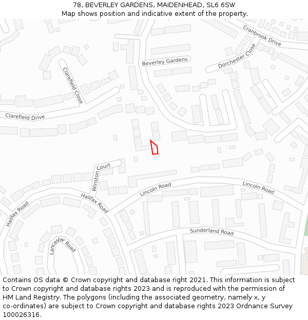 78, BEVERLEY GARDENS, MAIDENHEAD, SL6 6SW: Location map and indicative extent of plot